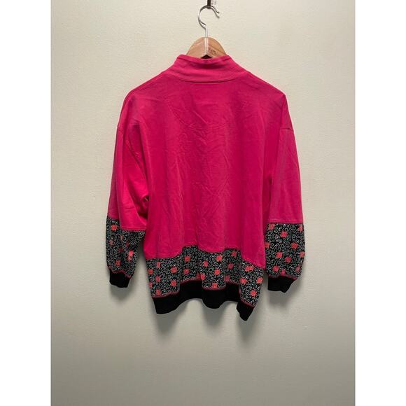 Vintage Womens Sweatshirt Medium Fuschia Abstract Print Mock Neck Wacky Artsy - Picture 3 of 6